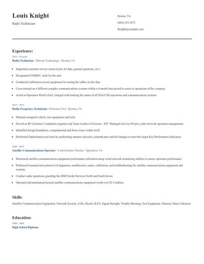 Radio Technician Resume