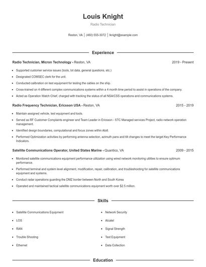 Radio Technician Resume