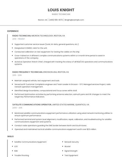 Radio Technician Resume