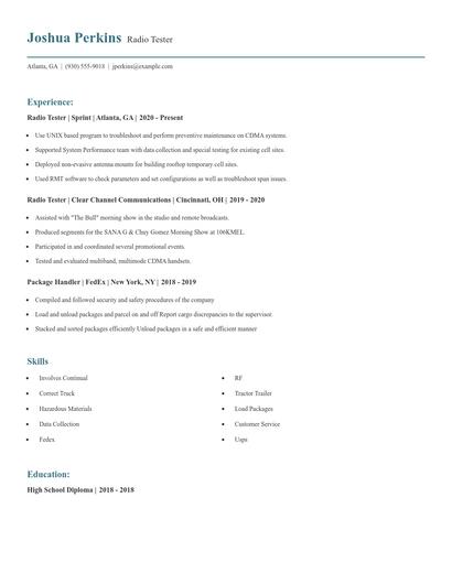 Radio Tester Resume