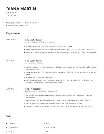 Radiologic Technician Resume