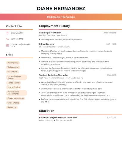 Radiologic Technician Resume