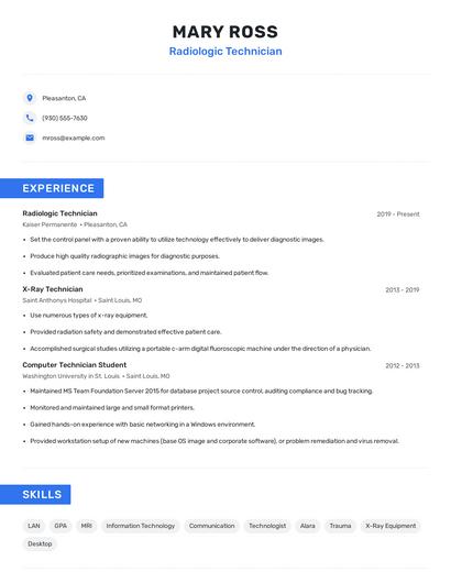 Radiologic Technician Resume