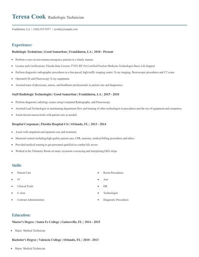 Radiologic Technician Resume