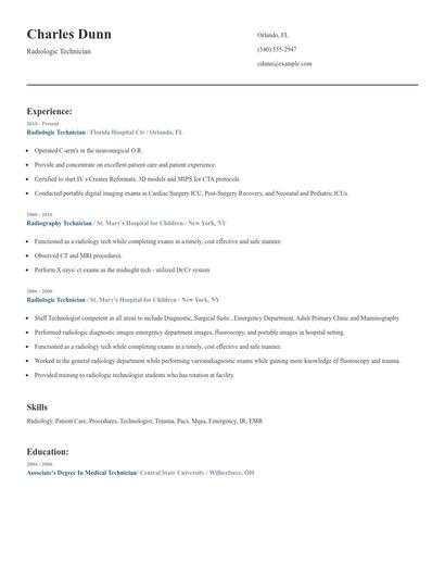 Radiologic Technician Resume