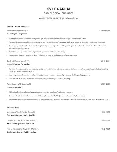 Radiological Engineer Resume