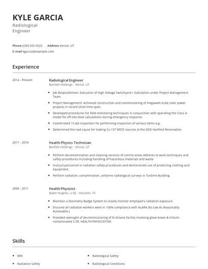 Radiological Engineer Resume