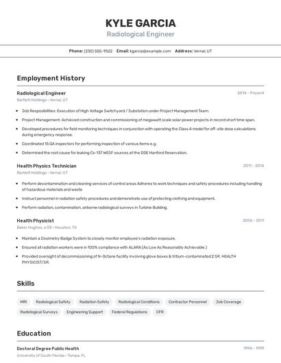 Radiological Engineer Resume