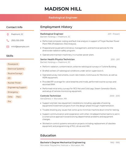 Radiological Engineer Resume
