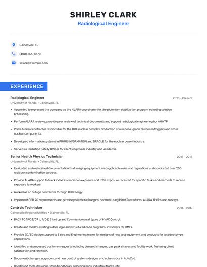Radiological Engineer Resume