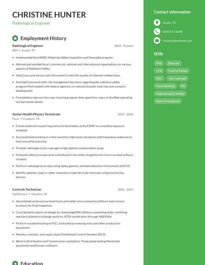 Radiological Engineer Resume