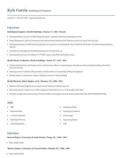 Radiological Engineer Resume