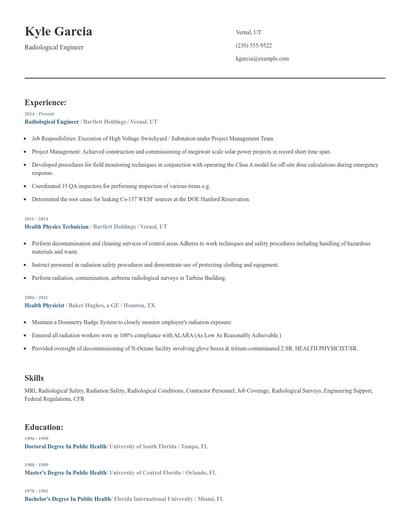 Radiological Engineer Resume