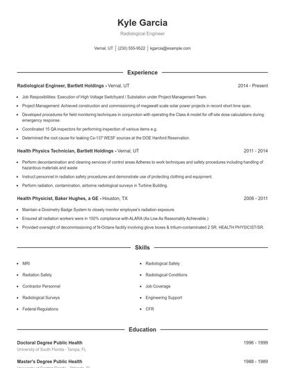 Radiological Engineer Resume