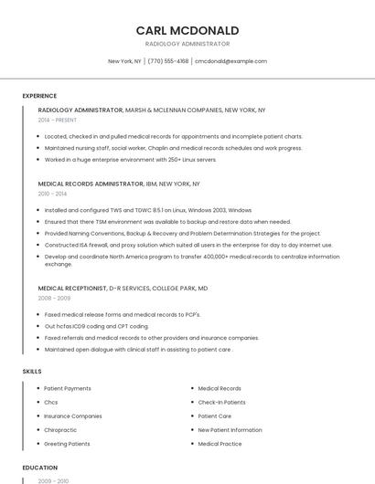 Radiology Administrator Resume