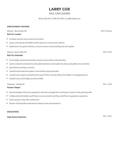 Rail Car Loader Resume