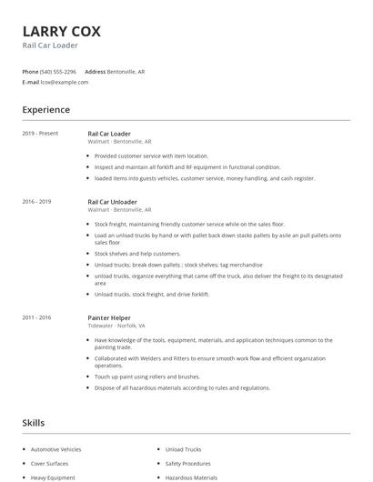 Rail Car Loader Resume