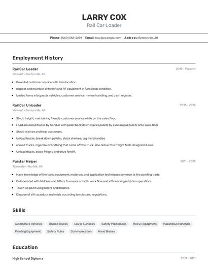 Rail Car Loader Resume
