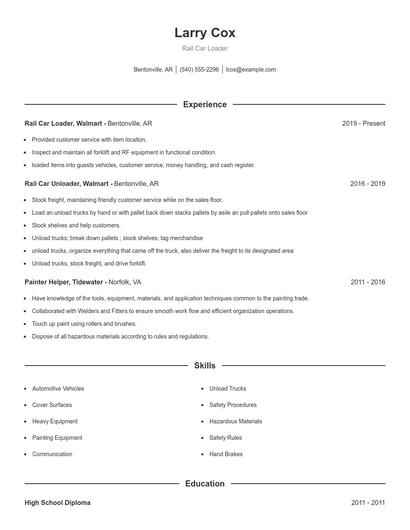 Rail Car Loader Resume