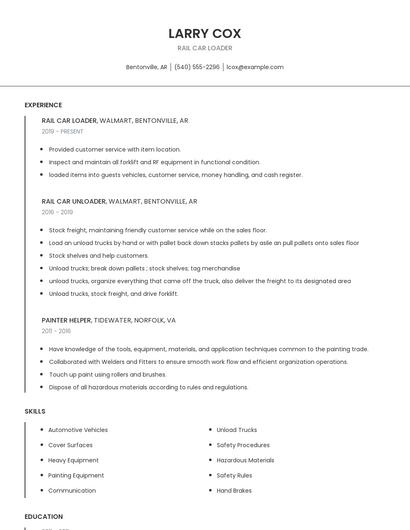 Rail Car Loader Resume