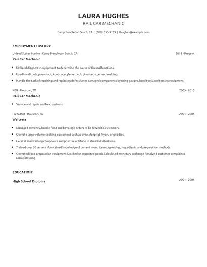 Rail Car Mechanic Resume