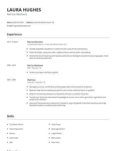 Rail Car Mechanic Resume