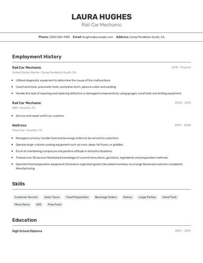 Rail Car Mechanic Resume
