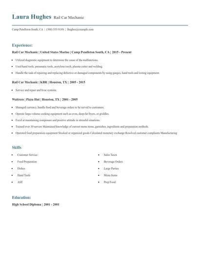 Rail Car Mechanic Resume