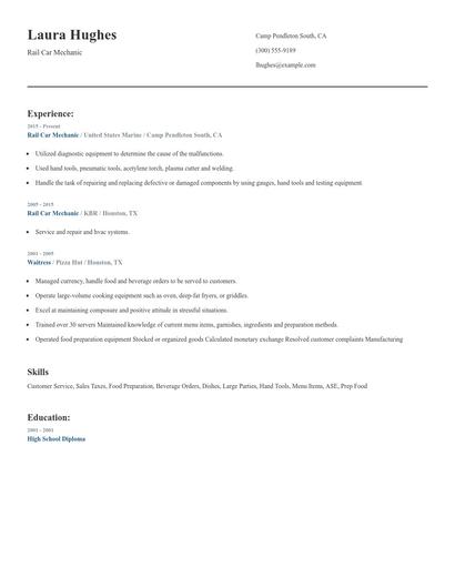 Rail Car Mechanic Resume