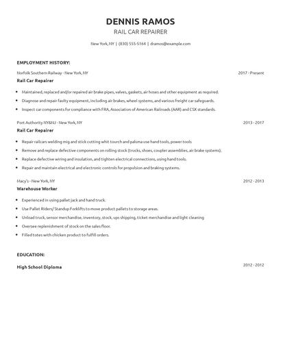 Rail Car Repairer Resume