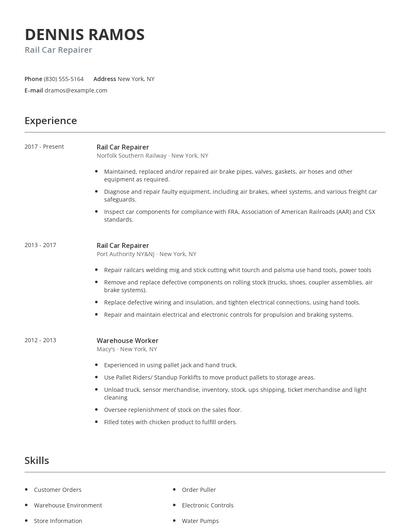 Rail Car Repairer Resume