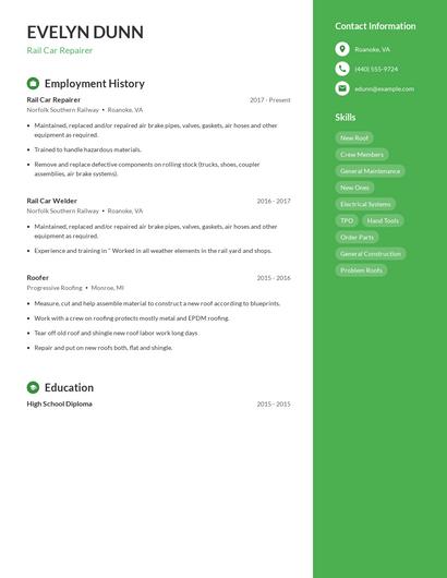 Rail Car Repairer Resume