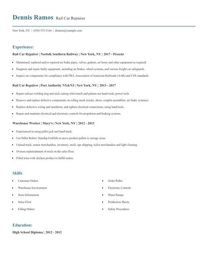 Rail Car Repairer Resume