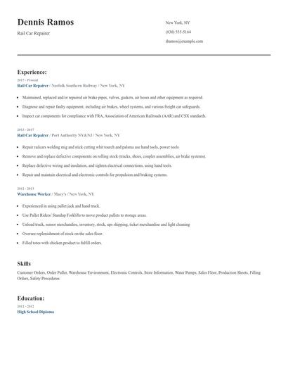 Rail Car Repairer Resume