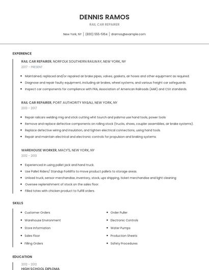 Rail Car Repairer Resume