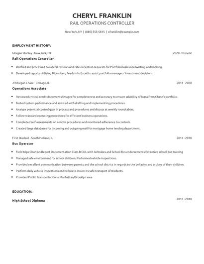 Rail Operations Controller Resume