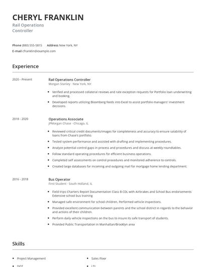 Rail Operations Controller Resume