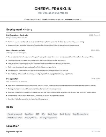 Rail Operations Controller Resume