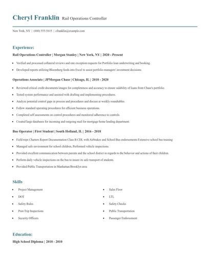 Rail Operations Controller Resume