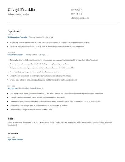 Rail Operations Controller Resume