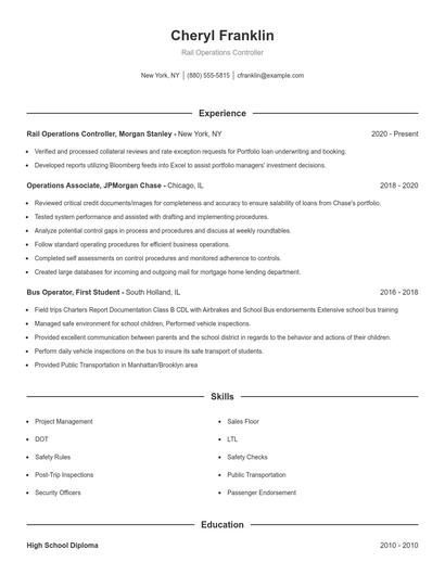 Rail Operations Controller Resume