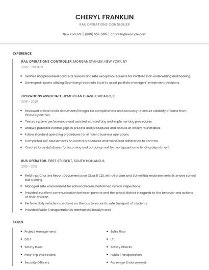 Rail Operations Controller Resume