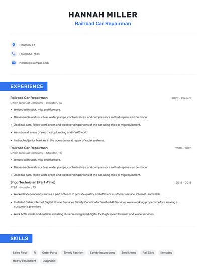 Railroad Car Repairman Resume
