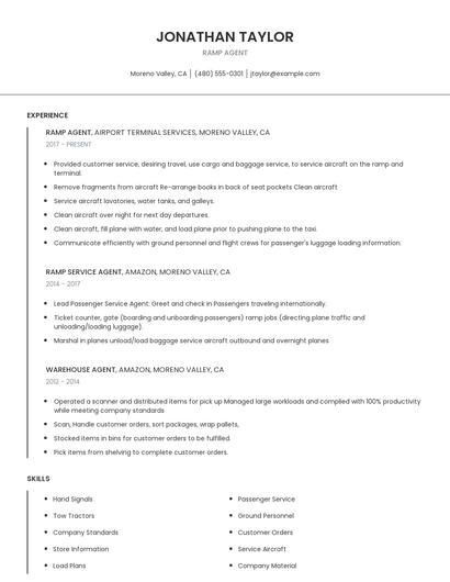 Ramp Agent Resume