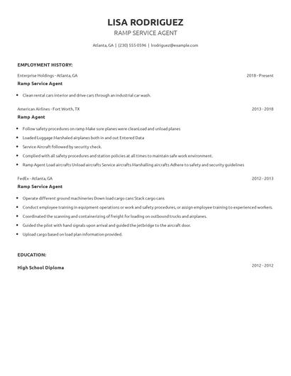 Ramp Service Agent Resume
