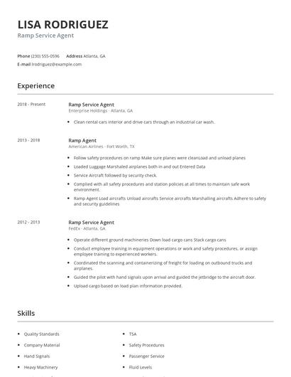 Ramp Service Agent Resume