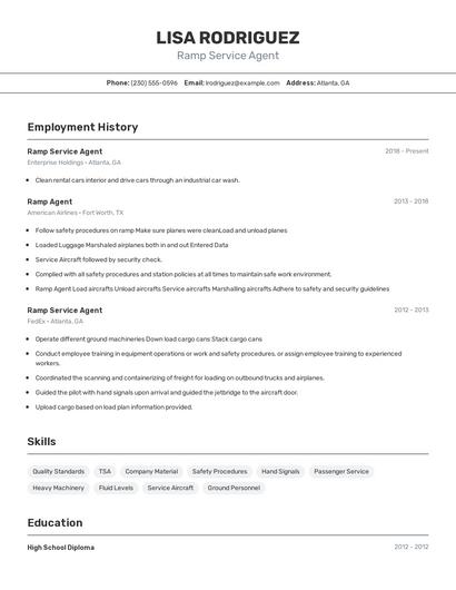 Ramp Service Agent Resume