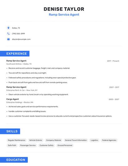 Ramp Service Agent Resume