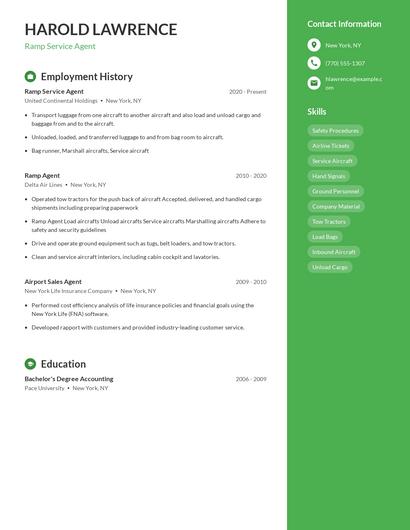 Ramp Service Agent Resume