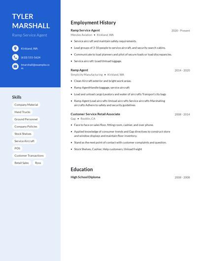 Ramp Service Agent Resume